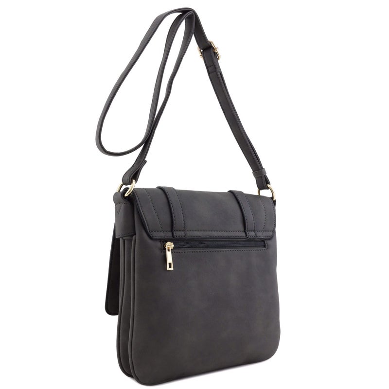 ALYSSA Double Compartment Large Flapover Crossbody Bag (Charcoal Grey) - Image 4
